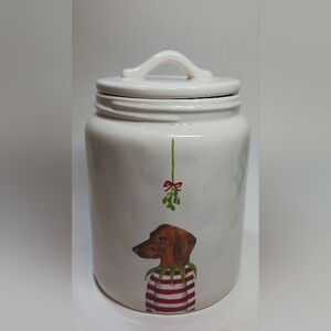 Rae Dunn Christmas/Holiday Canister Mistletoe / Dachshund Dog Jar by Magenta